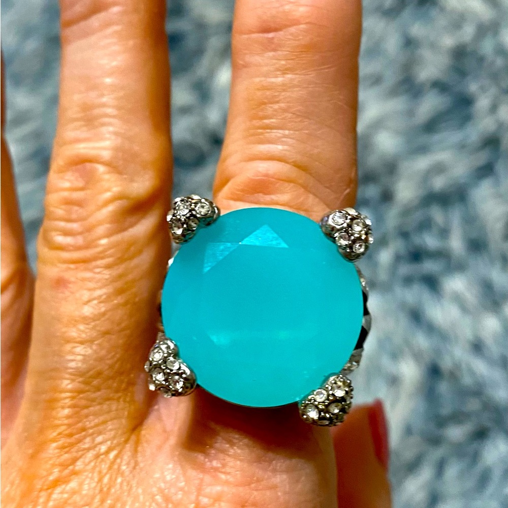 Turquoise Rhinestone Cocktail Ring Size 8